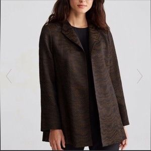 EILEEN FISHER Black Silk Blend Jacquard Stand Collar Open Jacket , size XL